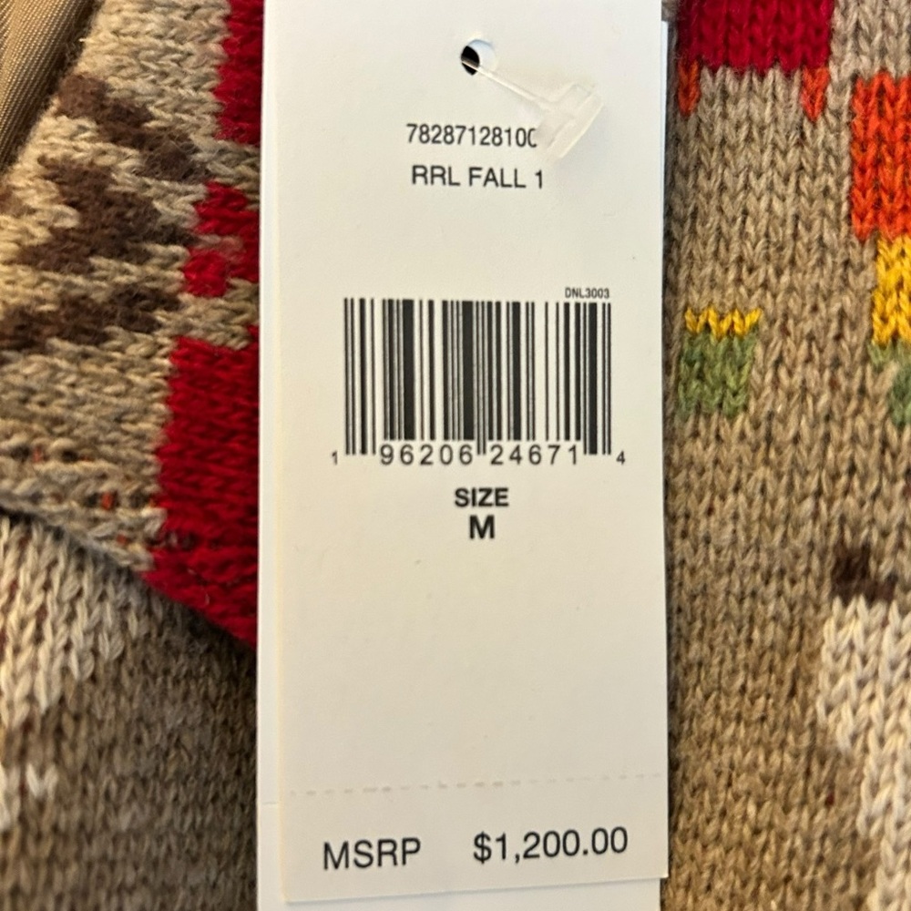 RRL Ralph Lauren Men’s Medium Southwestern Wool Blend Aztec Sweater Jacket $1200 - Picture 7 of 11